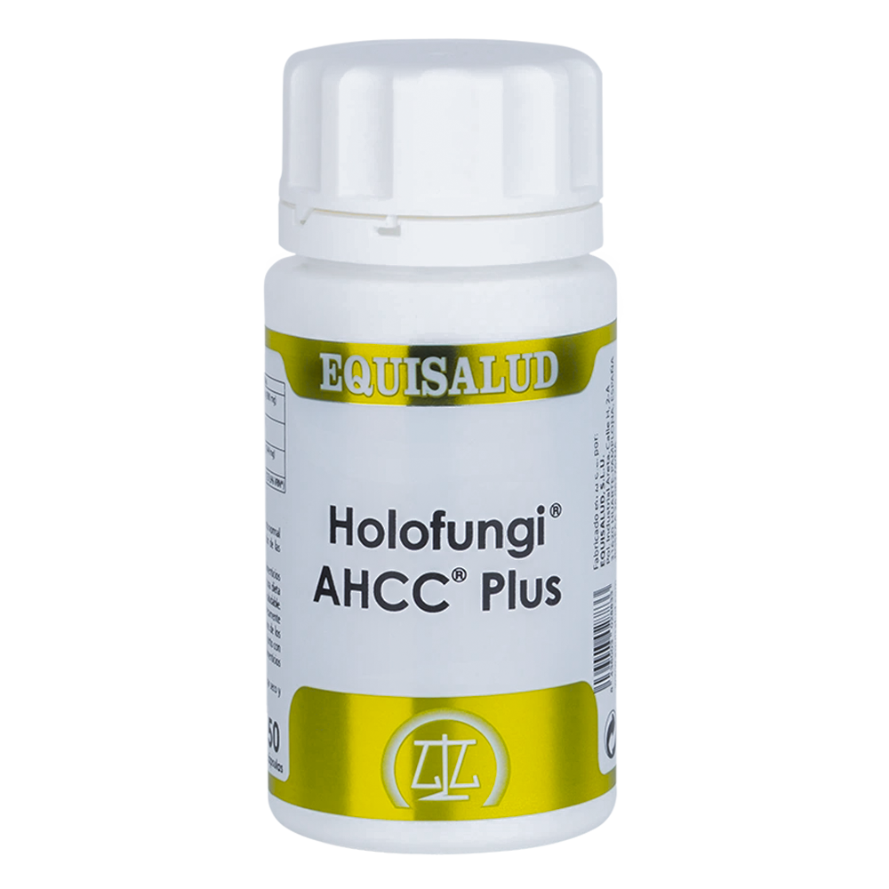 Holofungi AHCC PLUS bote de 50 cápsulas de la línea Holofungi, producto de Laboratorios Equisalud