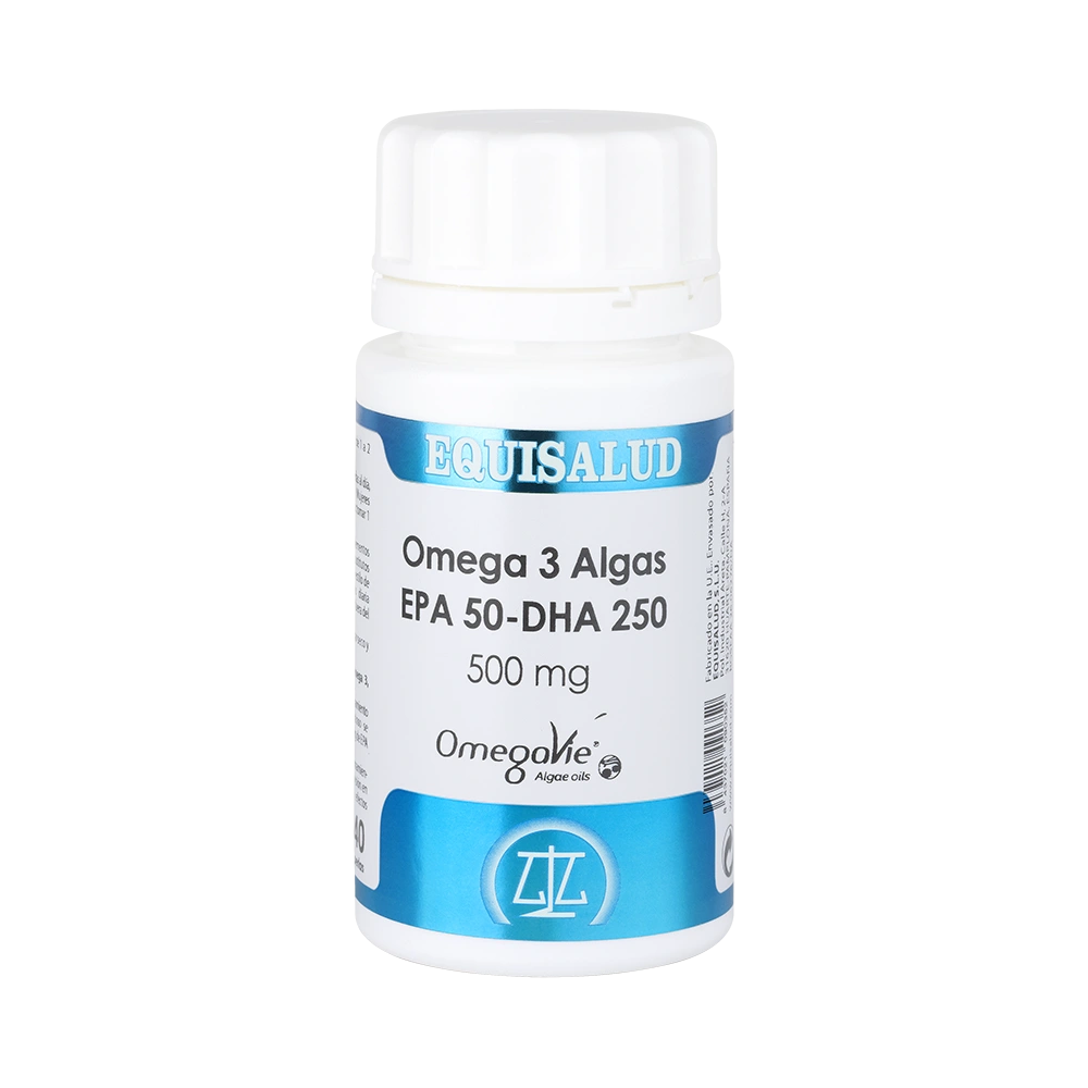 Omega 3 Algas EPA 50-DHA 250 bote de 60 perlas de producto de la línea Ácidos grasos. Producto de Laboratorios Equisalud.