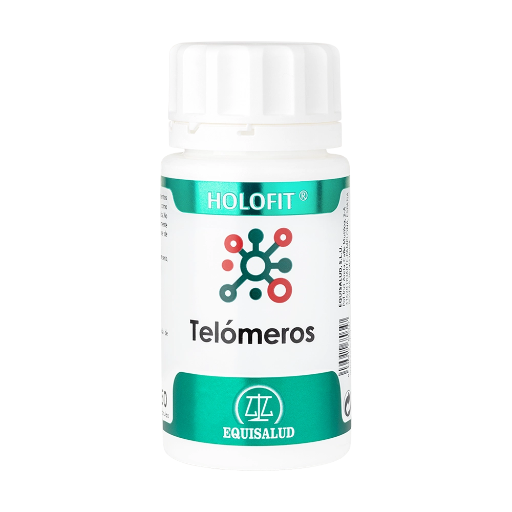 Holofit Telomeros bote de 60 cápsulas de producto de la línea Holofit. Producto de Laboratorios Equisalud.
