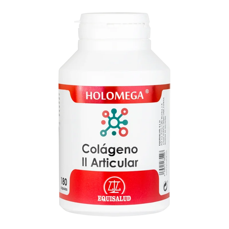 Holomega Colágeno II articular de 180 cápsulas de producto de la línea Holomega. Producto de Laboratorios Equisalud.