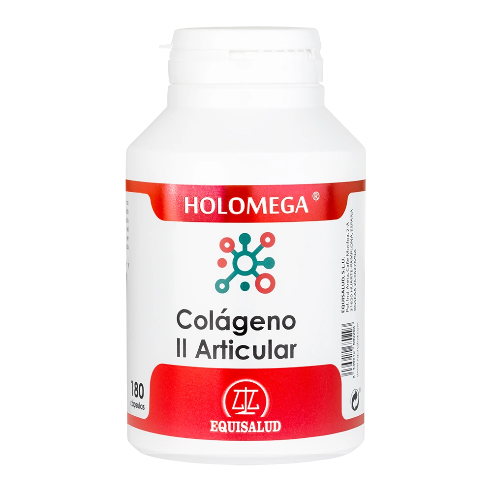 Holomega Colágeno II articular de 180 cápsulas de producto de la línea Holomega. Producto de Laboratorios Equisalud.