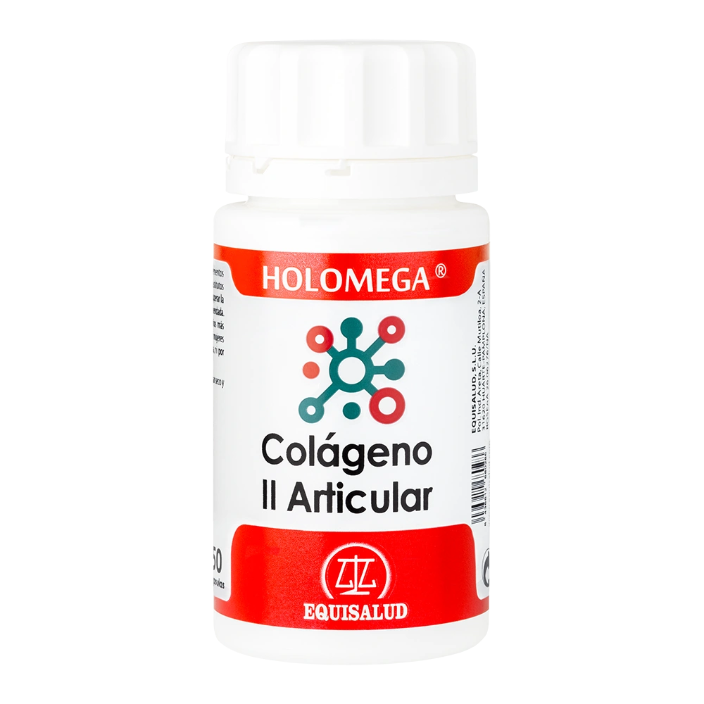 Holomega Colágeno II articular de 50 cápsulas de producto de la línea Holomega. Producto de Laboratorios Equisalud.