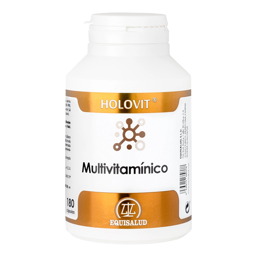 Holovit Multivitaminico bote de 180 cápsulas de producto de la línea Holovit. Producto de Laboratorios Equisalud.