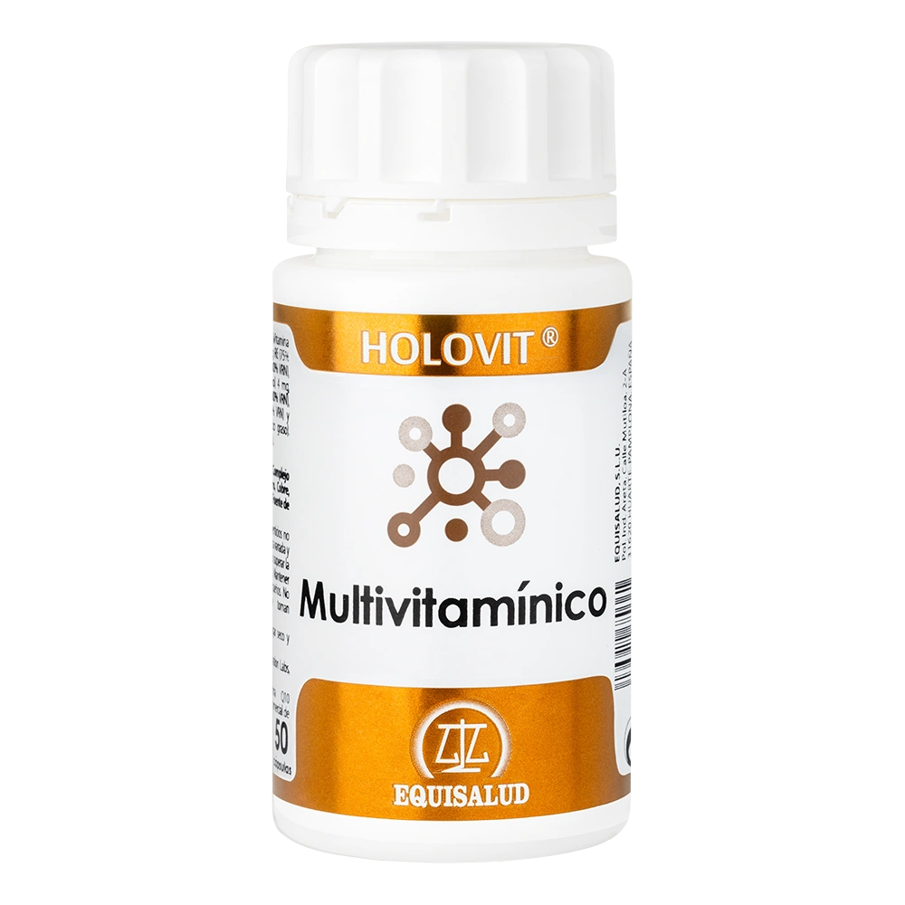 Holovit Multivitaminico bote de 50 cápsulas de producto de la línea Holovit. Producto de Laboratorios Equisalud.