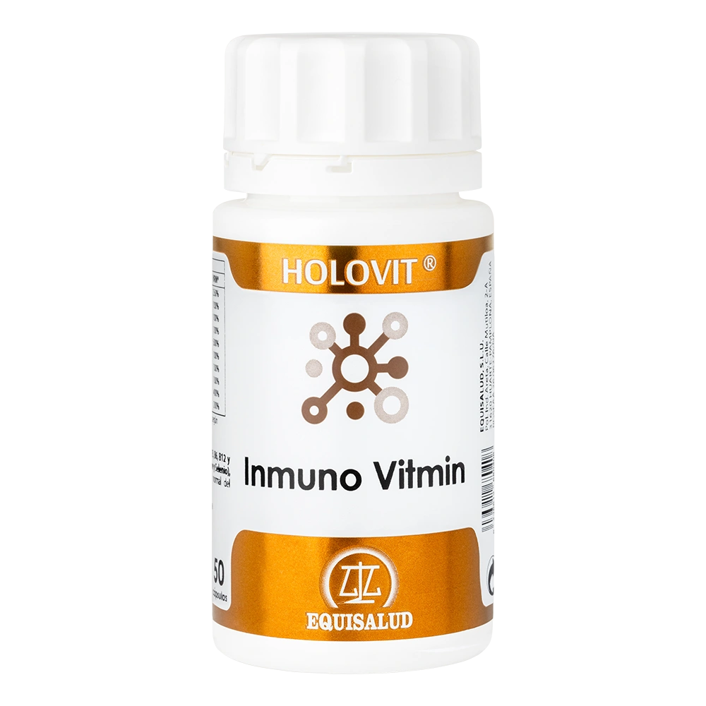 Holovit Inmuno Vitmin bote de 50 cápsulas de producto de la línea Holovit. Producto de Laboratorios Equisalud.