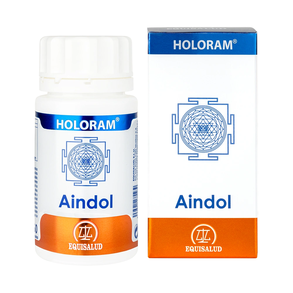 Holoram Aindol bote de 50 cápsulas de producto de la línea Holoram. Producto de Laboratorios Equisalud.