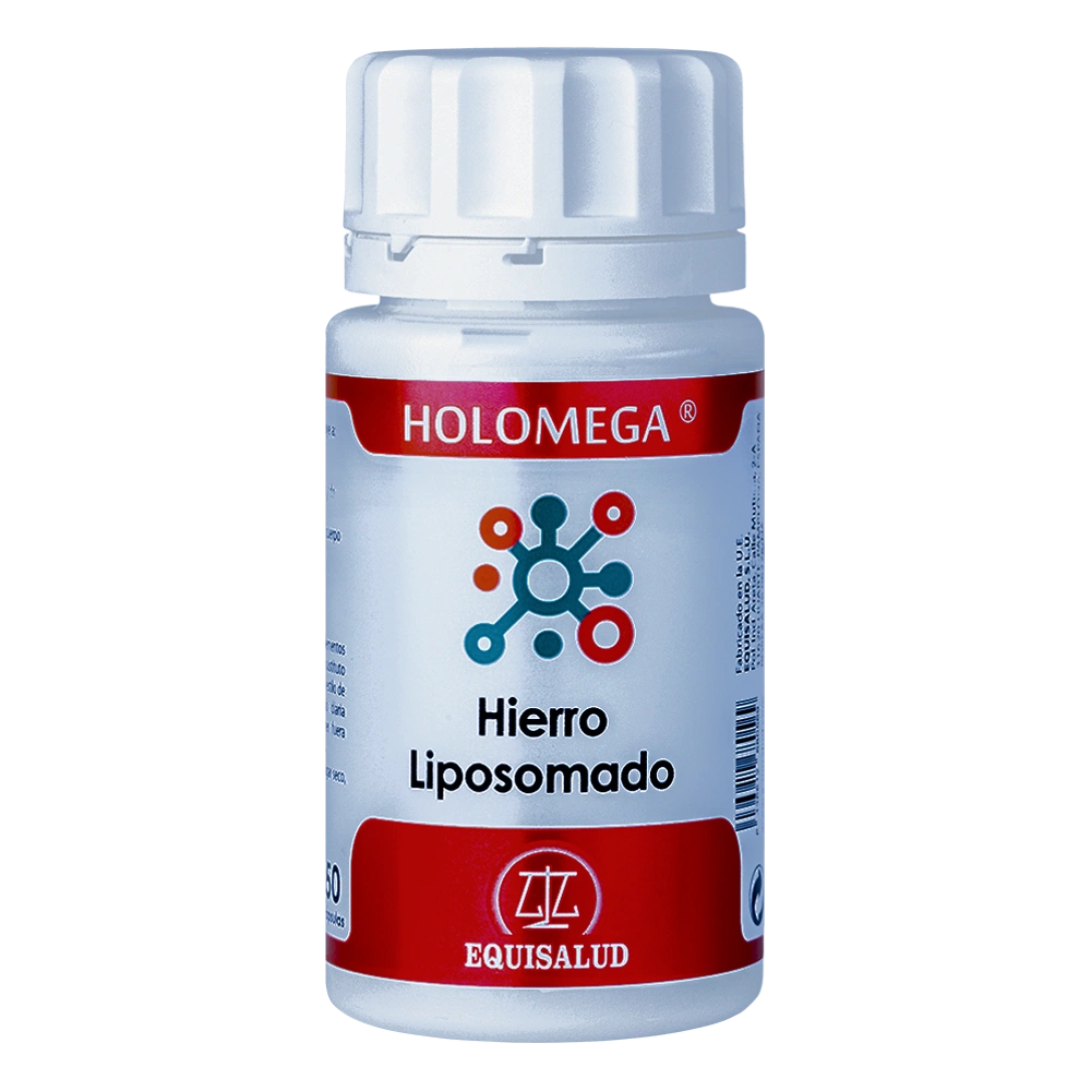 Holomega Hierro Liposomado bote de 50 cápsulas de producto de la línea Holomega. Producto de Laboratorios Equisalud.