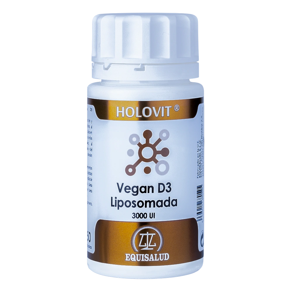 Holovit Vegan D3 Liposomada bote de 50 cápsulas de producto de la línea Holovit. Producto de Laboratorios Equisalud.